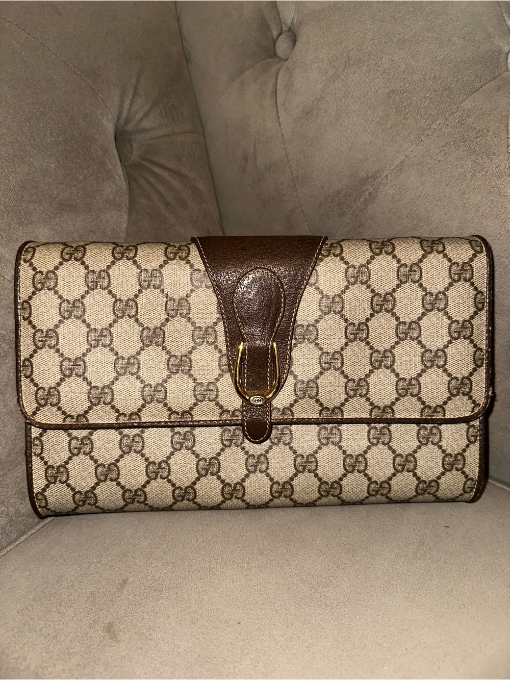 Vintage Gucci Brown GG Monogram Clutch/ Crossbody w/ Detachable Strap